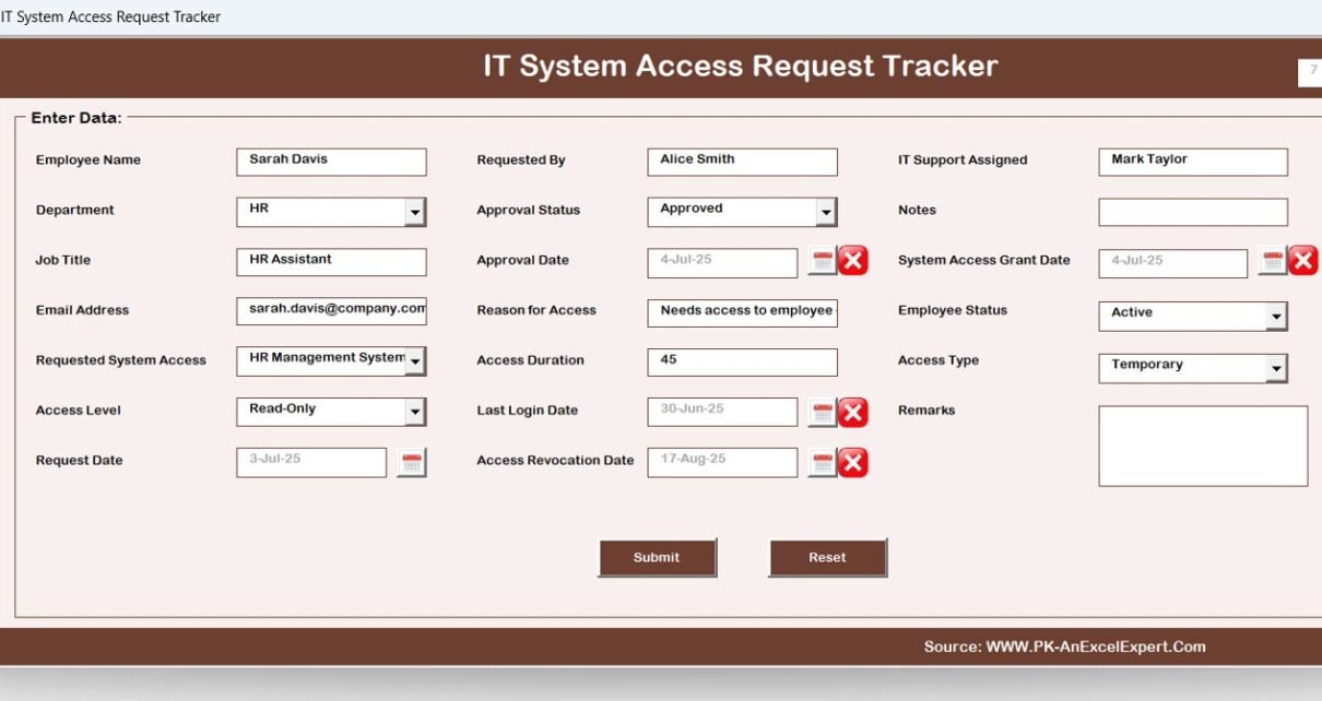 IT System Access Request Tracker in Excel 5 - PK: An Excel Expert