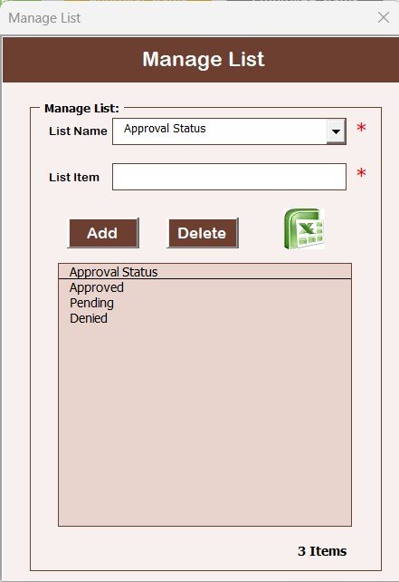 Manage List Sheet