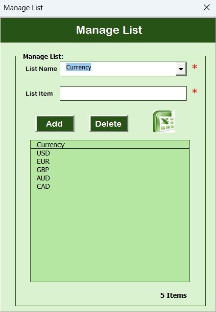 Manage List Sheet