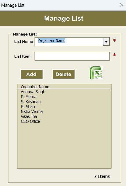 Manage List Sheet