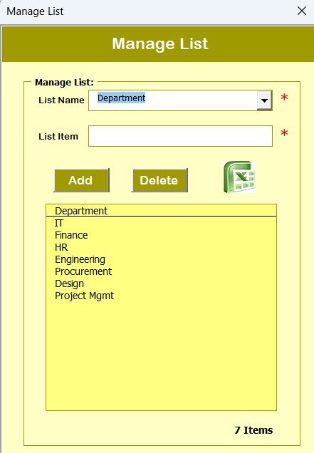 Manage List Sheet