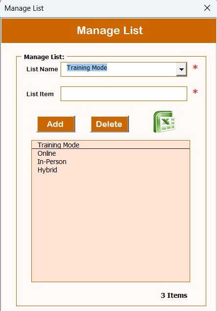 Manage List Sheet Tab