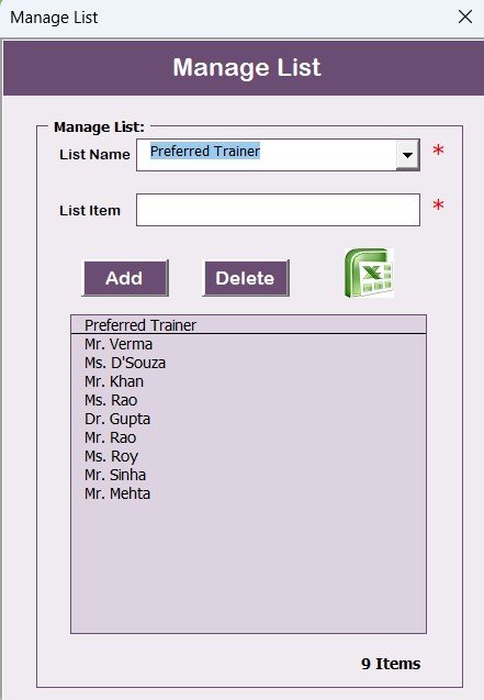 Manage List Sheet