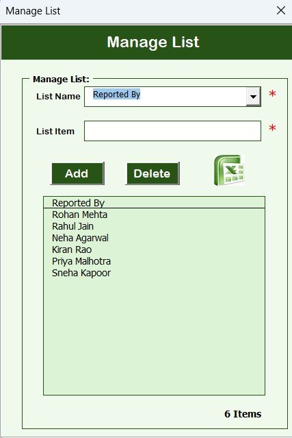 Manage List Sheet