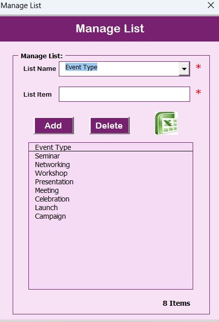 Manage List Sheet