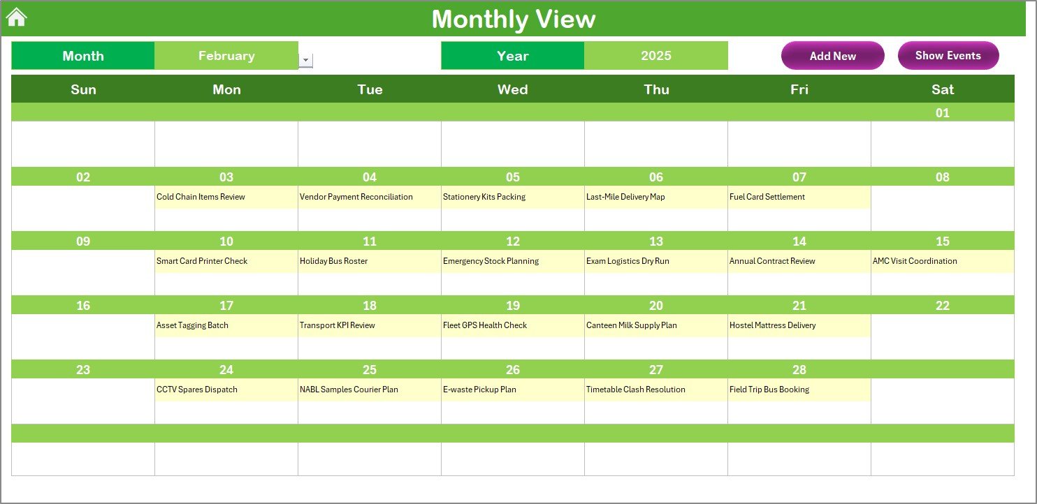 Monthly View Sheet Tab