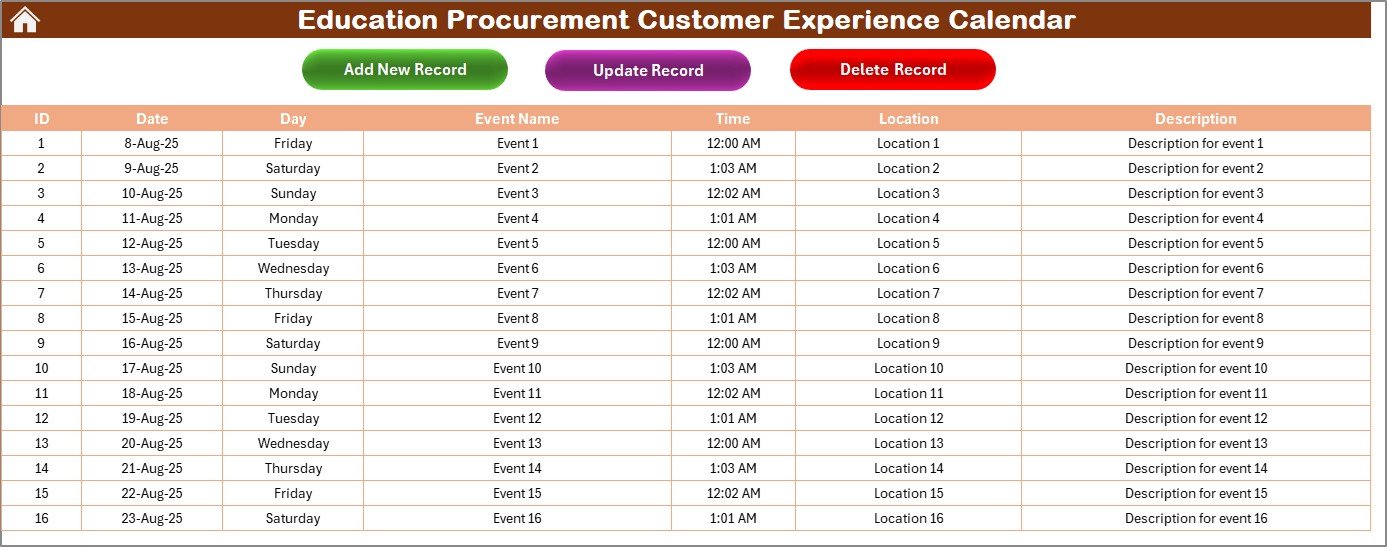 Events Sheet