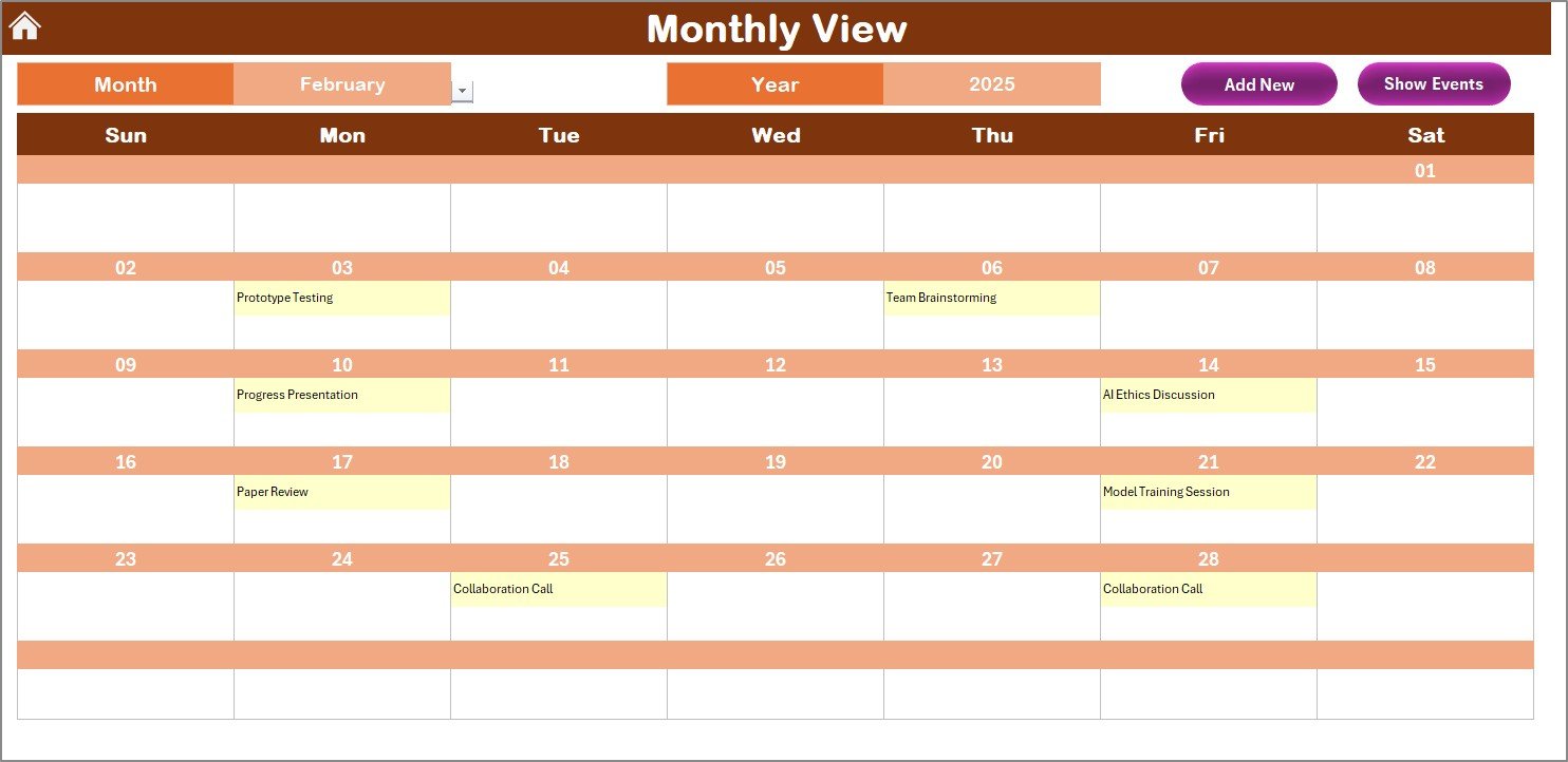  Monthly View Sheet Tab