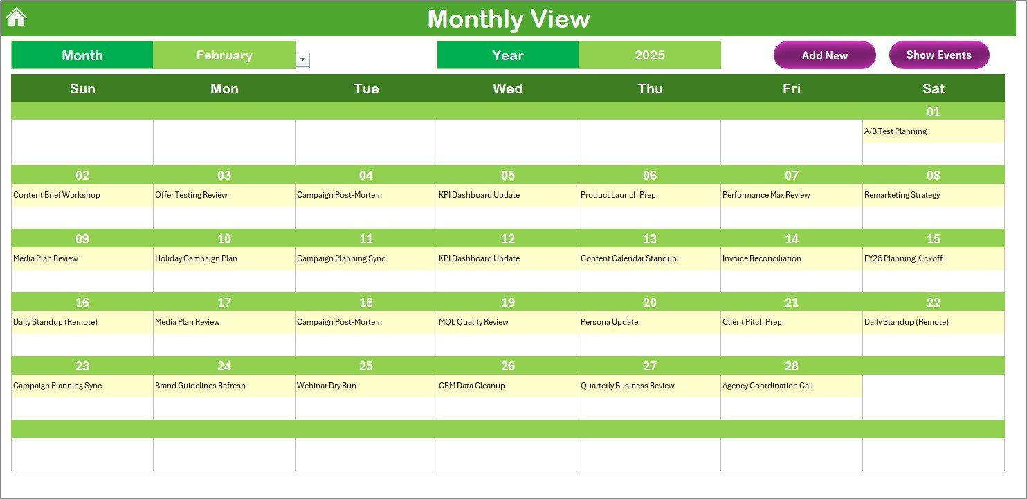 Monthly View Sheet Tab