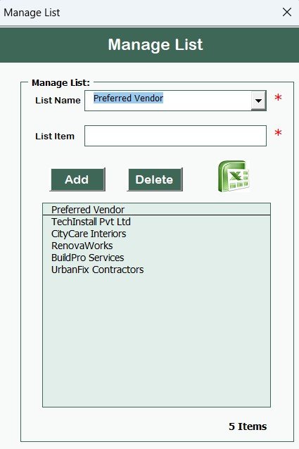 Manage List Sheet Tab