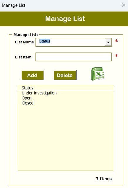 Manage List Sheet