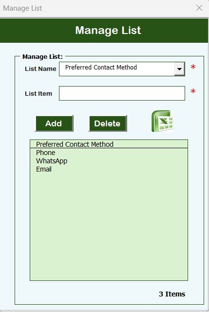 Manage List Sheet Tab