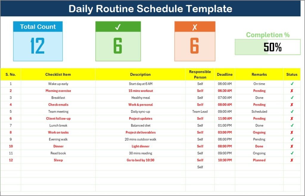 Daily Routing Excel Daily Routine Schedule-1 - PK: An Excel Expert