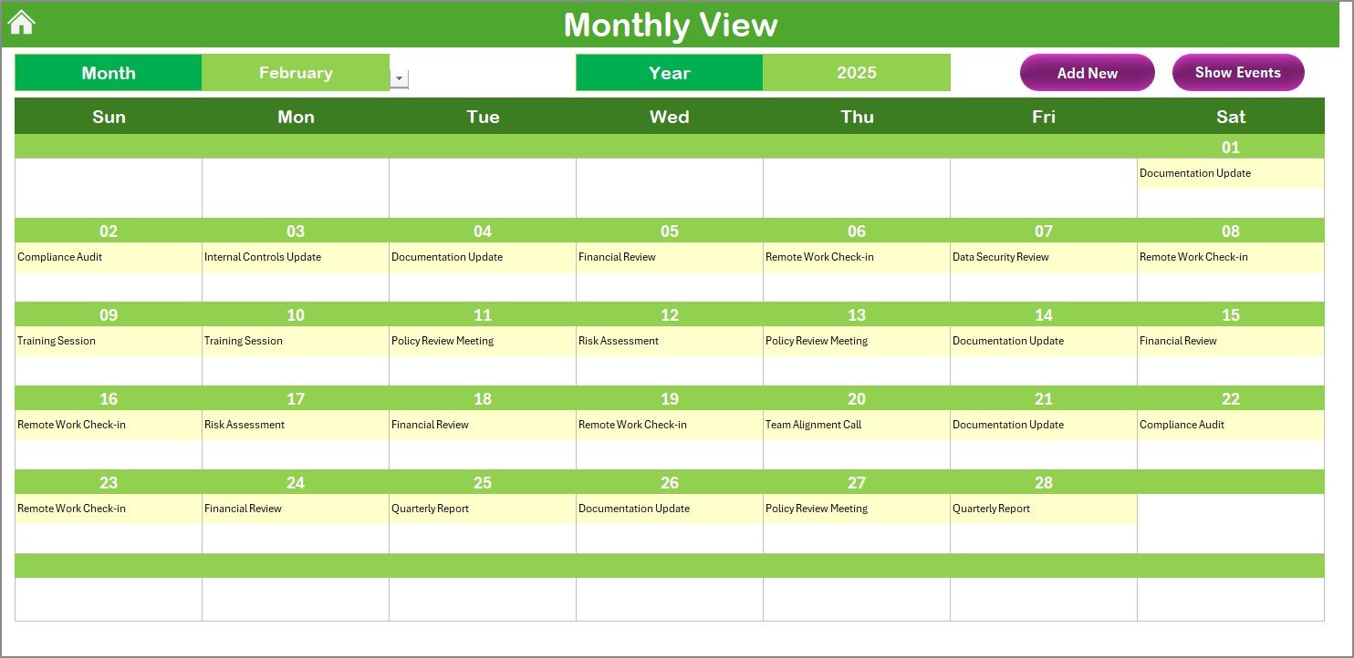 Monthly View Sheet Tab