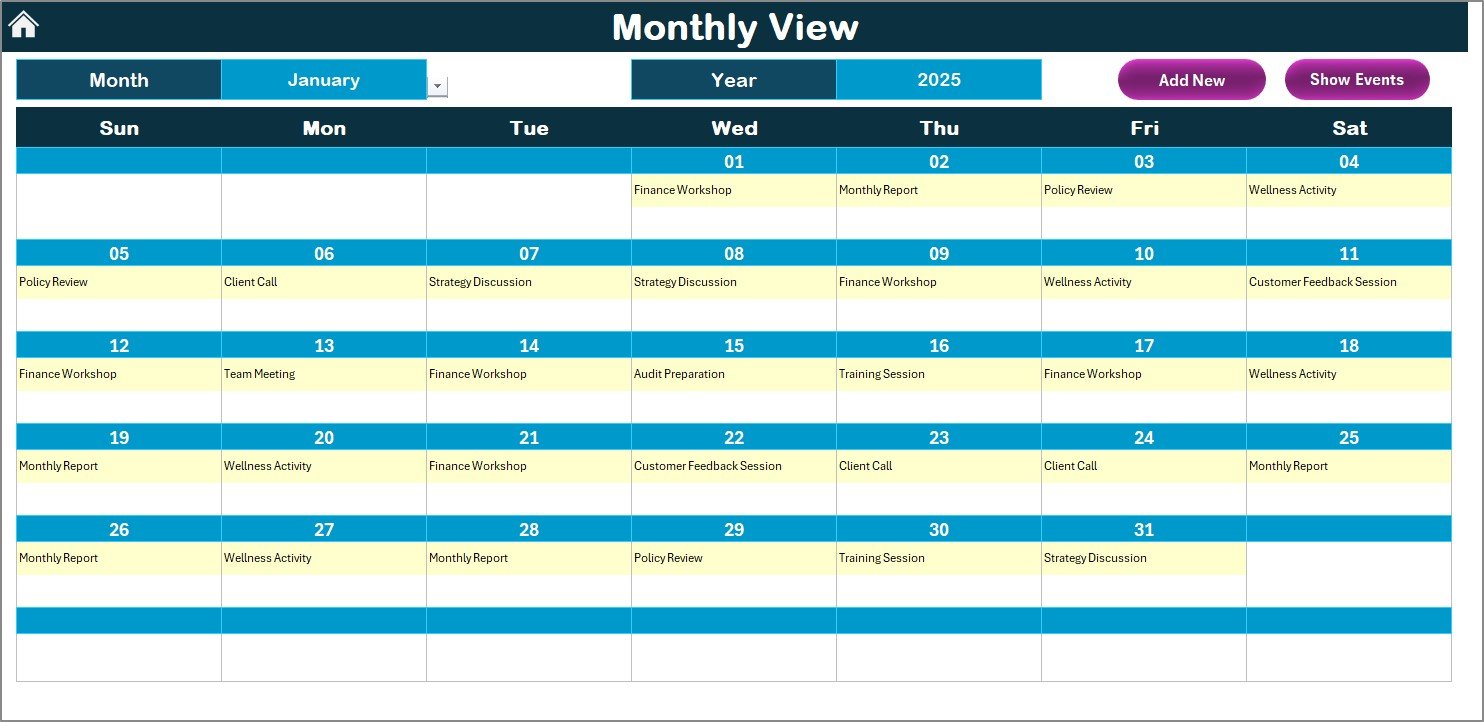 Monthly View Sheet Tab