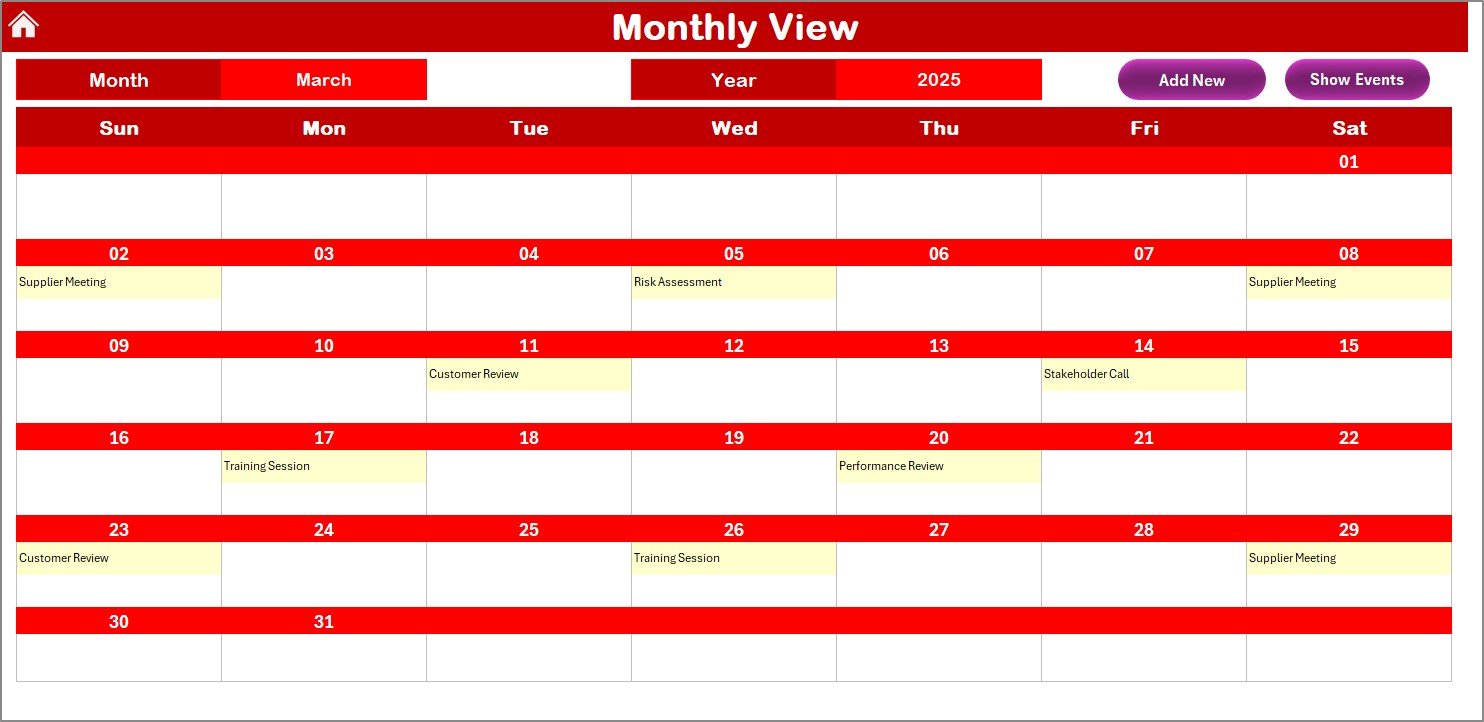 Monthly View Sheet Tab