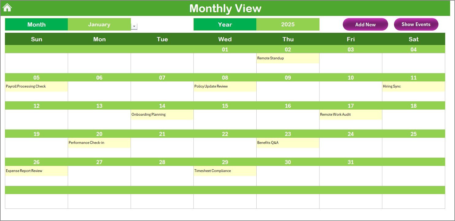 Monthly View Sheet Tab
