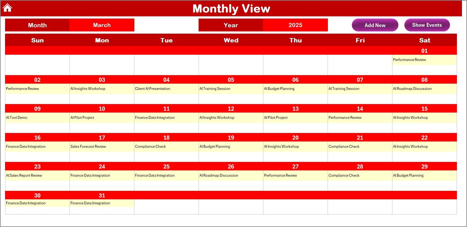 Monthly View Sheet Tab