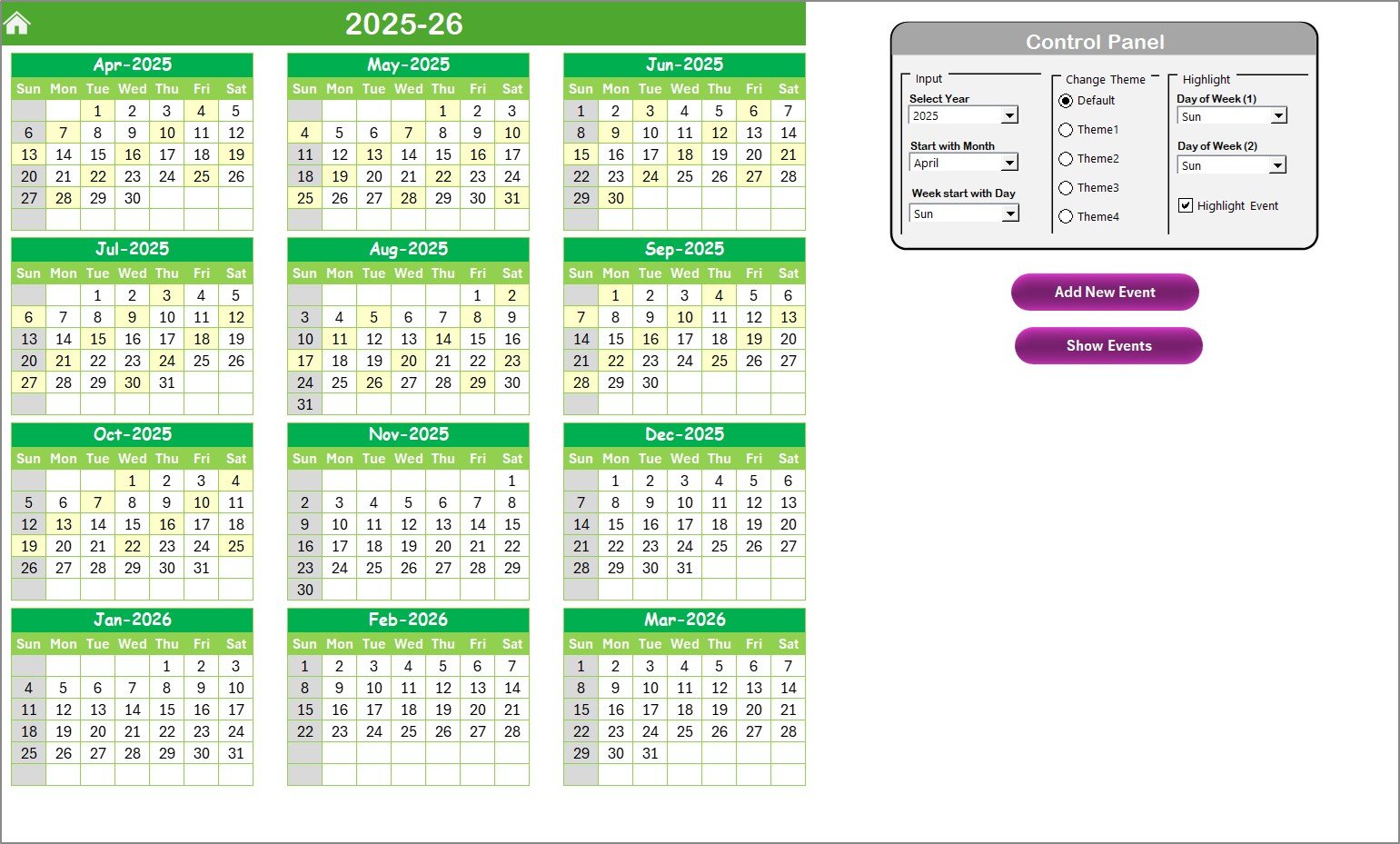 Annual View Sheet Tab