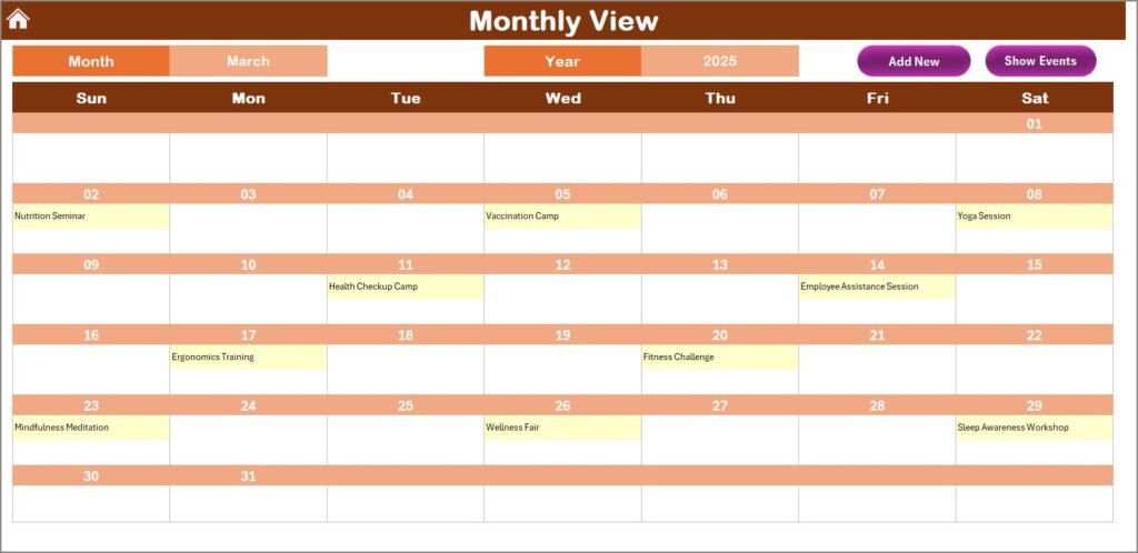 Healthcare HR Employee Wellness Calendar in Excel - PK: An Excel Expert