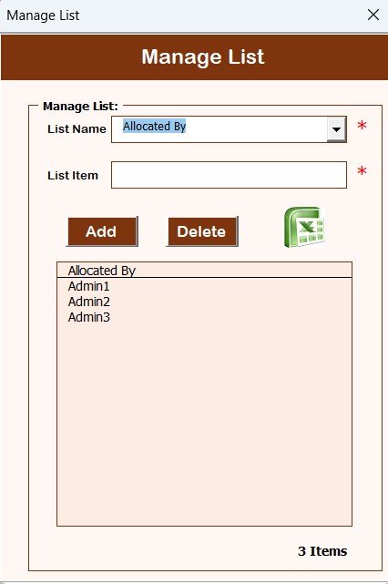 Manage List Sheet Tab