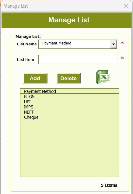 Manage List Sheet Tab