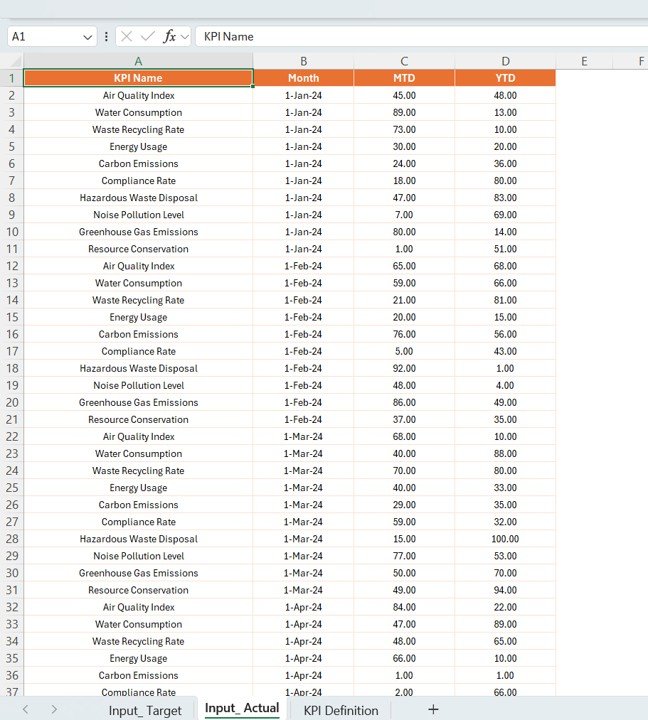 Input_Actual Sheet: