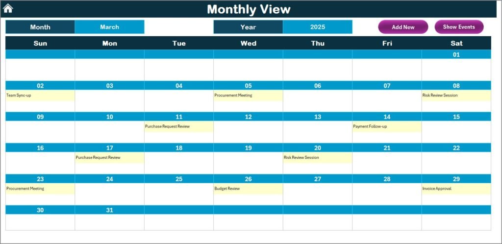 Finance Procurement Remote Work Calendar in Excel - PK: An Excel Expert