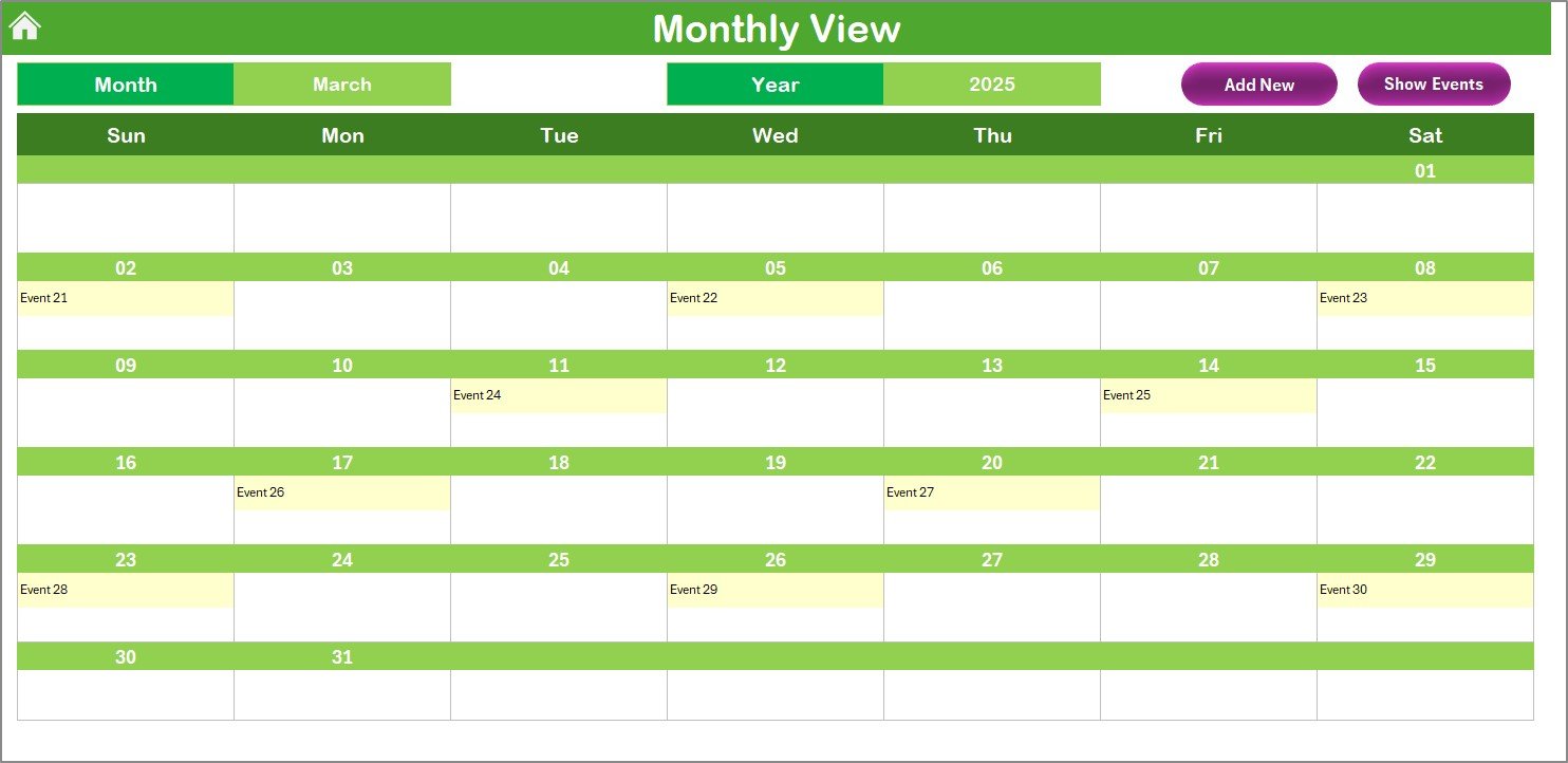 Monthly View Sheet Tab