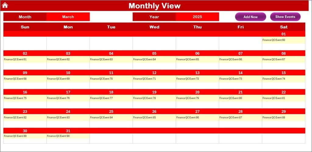 Finance Quality Control Remote Work Calendar in Excel - PK: An Excel Expert