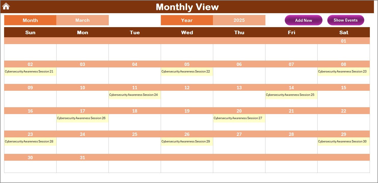 Monthly View Sheet Tab