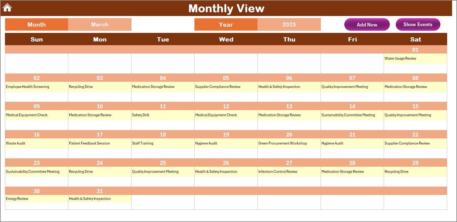Monthly View Sheet Tab