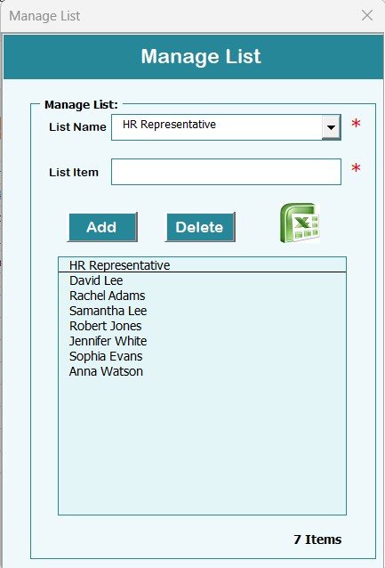 Manage List Sheet Tab
