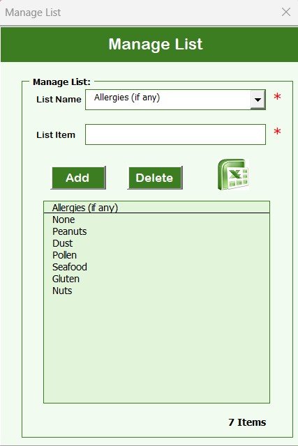 Manage List Sheet Tab