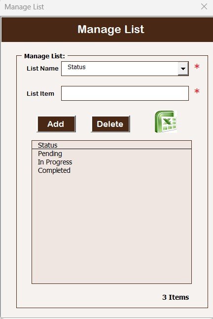 Manage List Sheet Tab