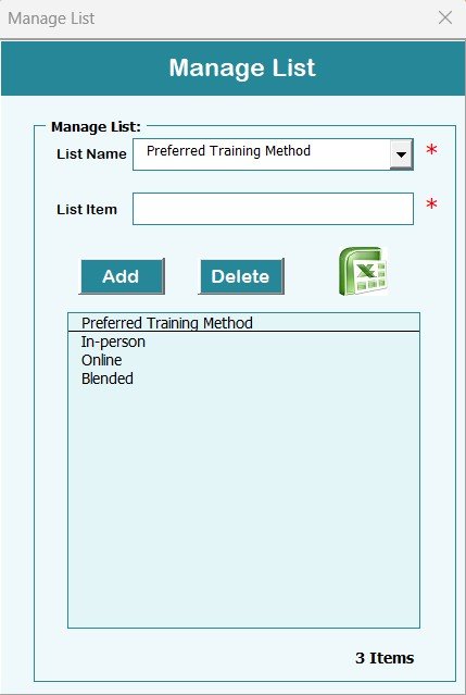 Manage List Sheet Tab
