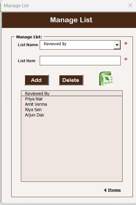 Manage List Sheet Tab