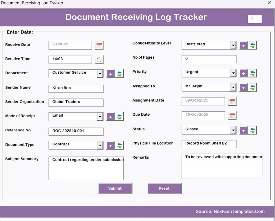 Data Entry Sheet Tab