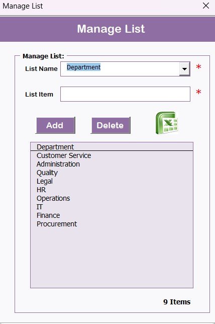 Manage List Sheet Tab