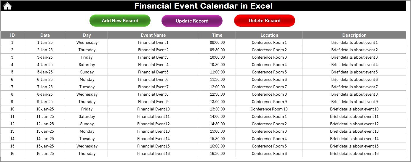 Events Sheet