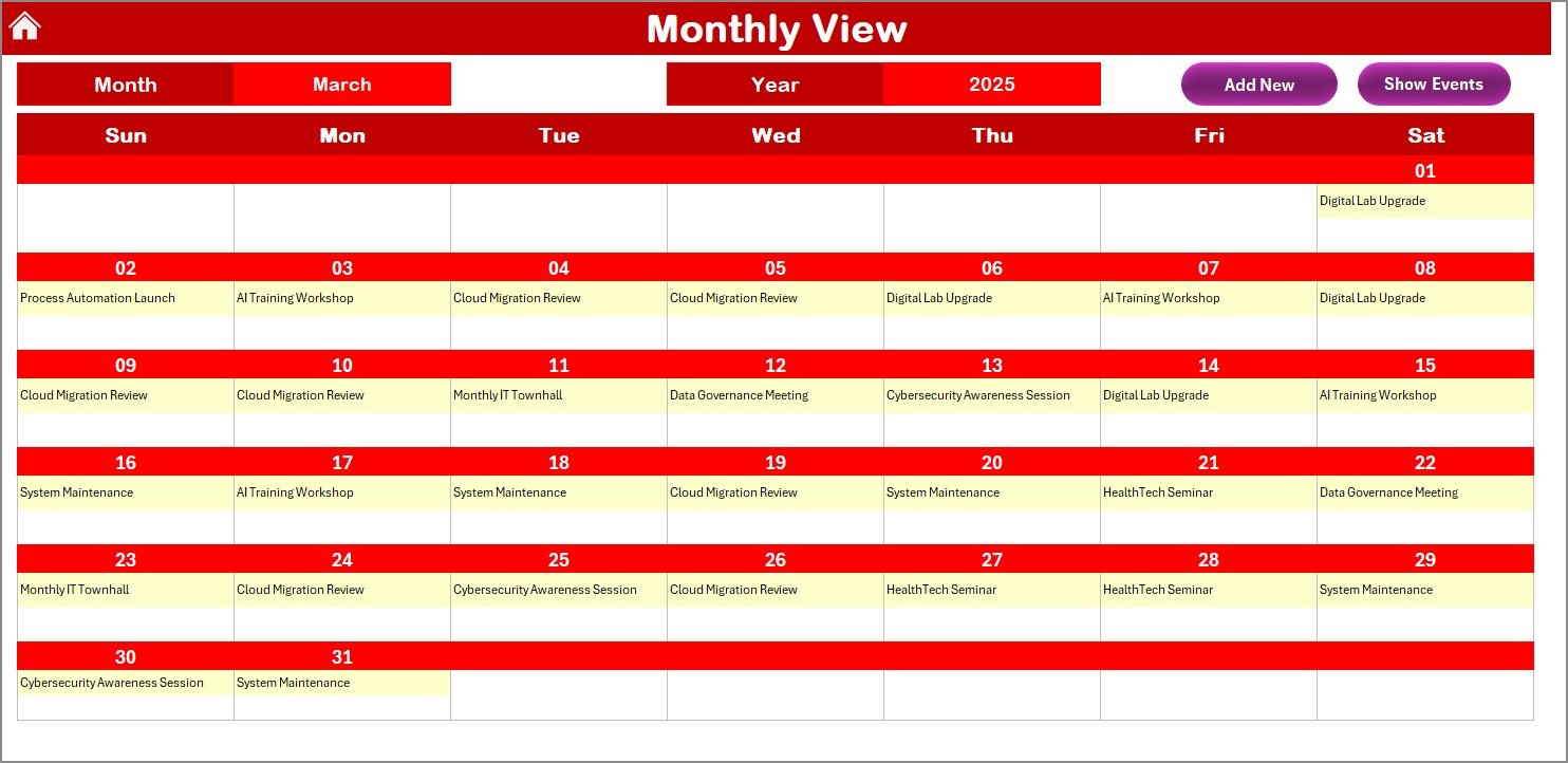 Monthly View Sheet