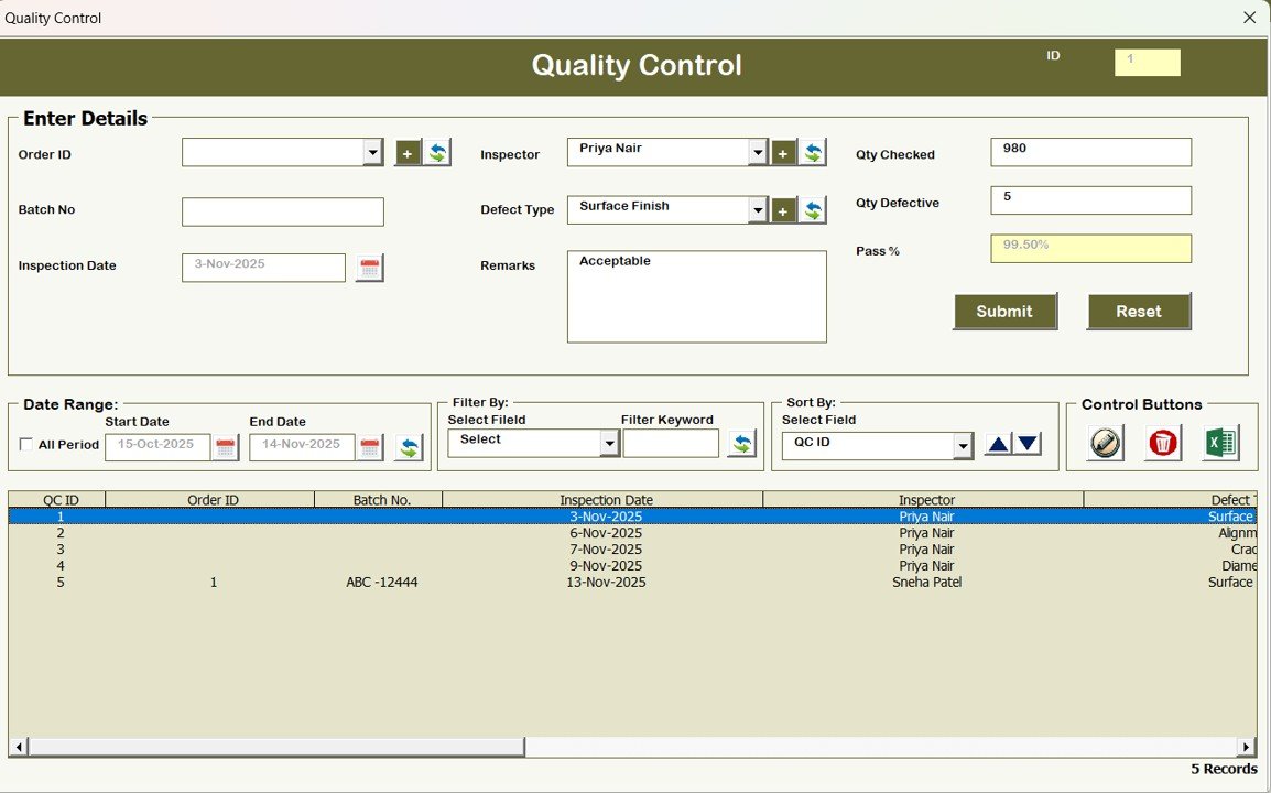 Quality Control Form