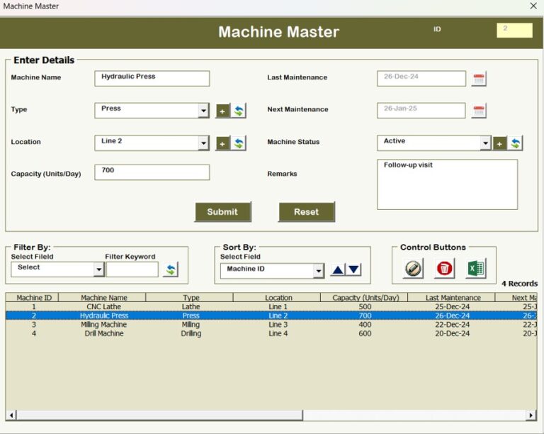 Manufacturing Production Management System V1.0 - PK: An Excel Expert