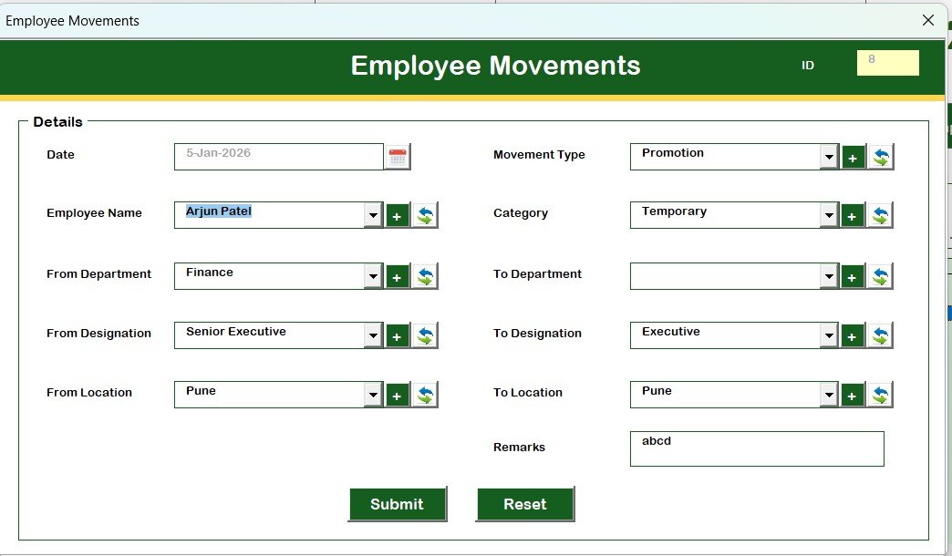 Employee Movements Form