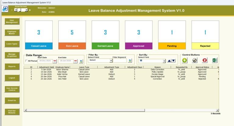 Leave Balance Adjustment Management System V1.0 - PK: An Excel Expert