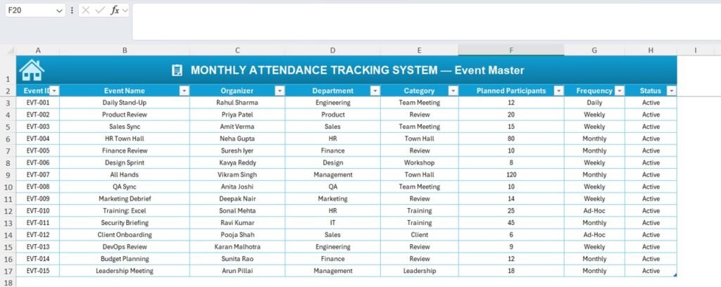 Attendance Tracking System for Events and Meetings in Excel - PK: An ...