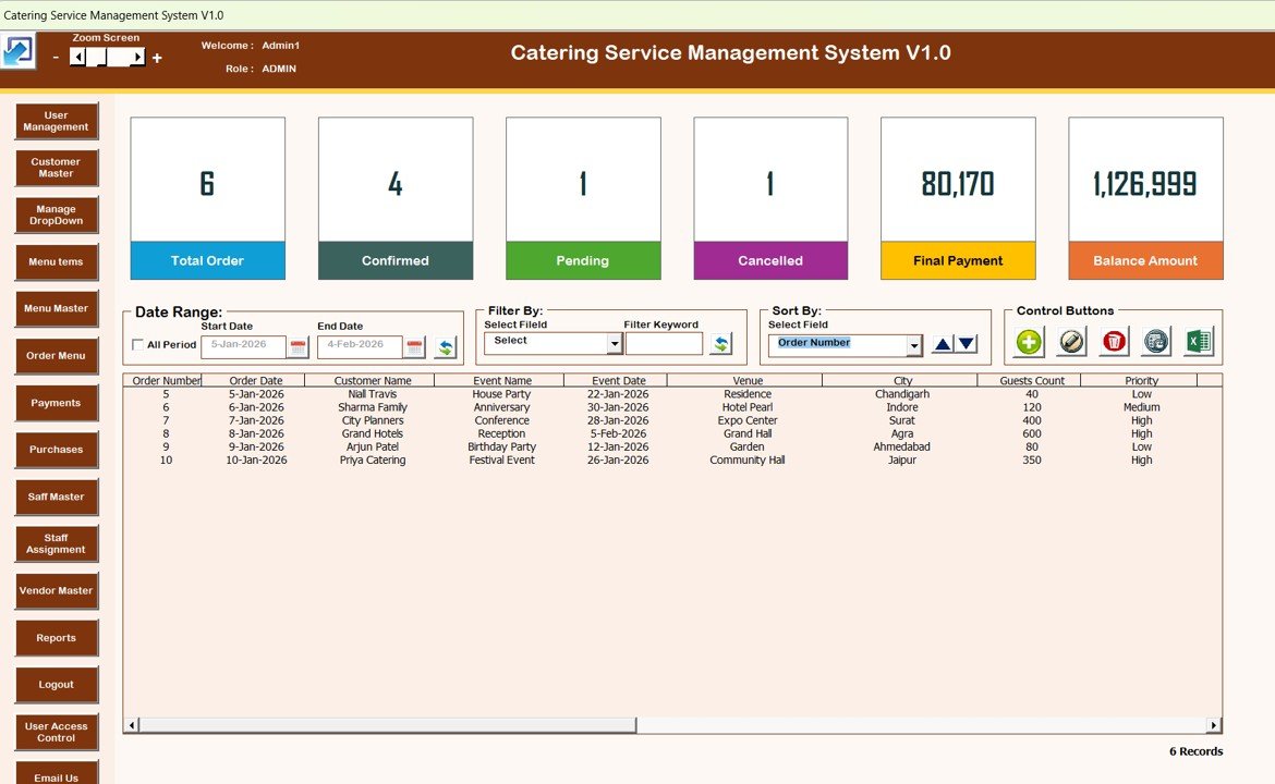 Catering Service Management System V1.0 in Excel VBA