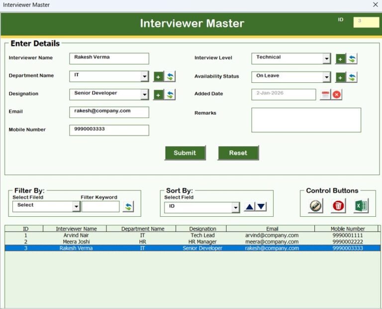 Interview Scheduling Management System V1.0 - PK: An Excel Expert