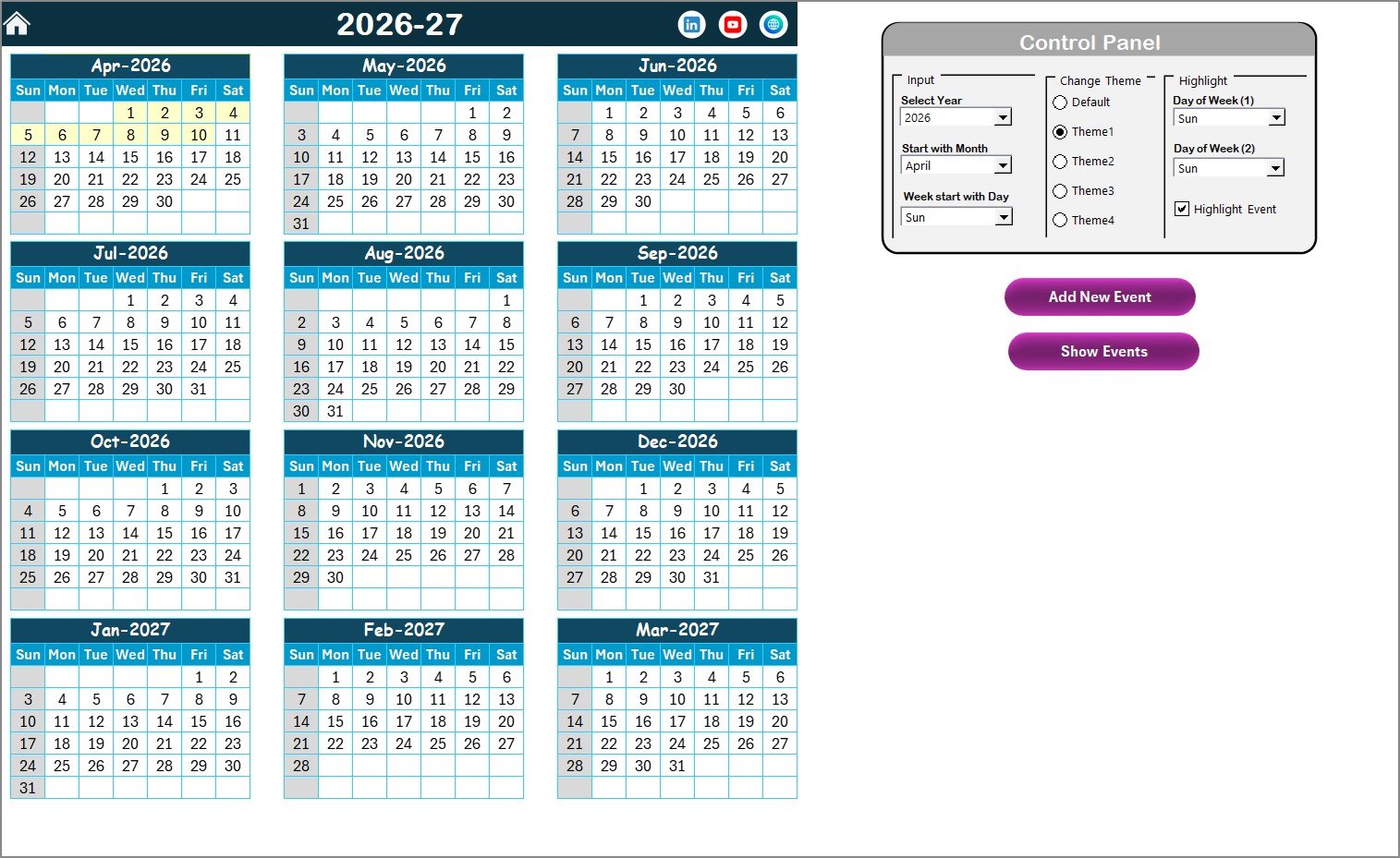 Retail Project Calendar in Excel