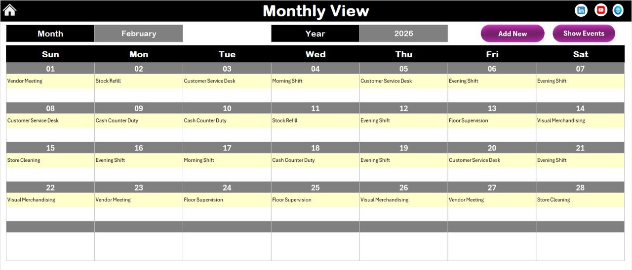 Monthly View Sheet